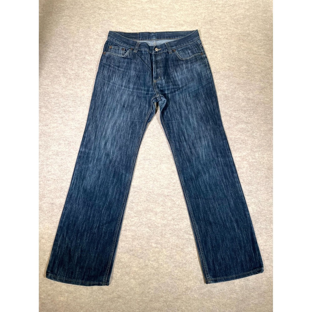 Levis 501 Original Fit Jeans Mens 36x34 Blue Whiskered Denim Straight Leg Cotton